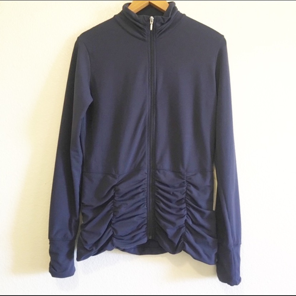 Lucy Navy Ruched Running Activewear Jacket Medium